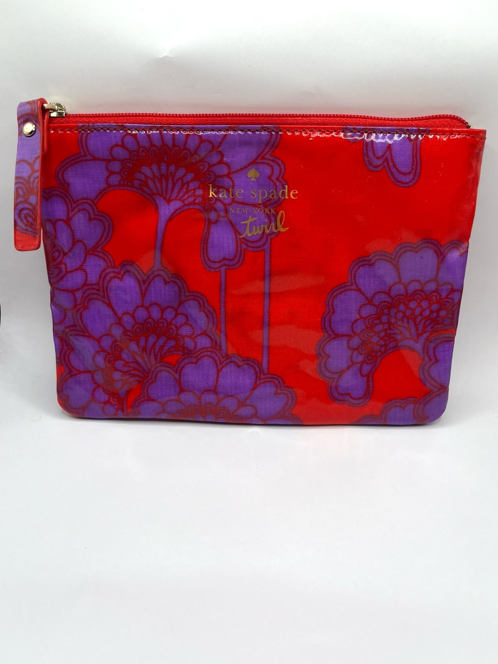 Kate Spade Twirl Small Red & Purple Floral Zip Makeup Cosmetic Pouch